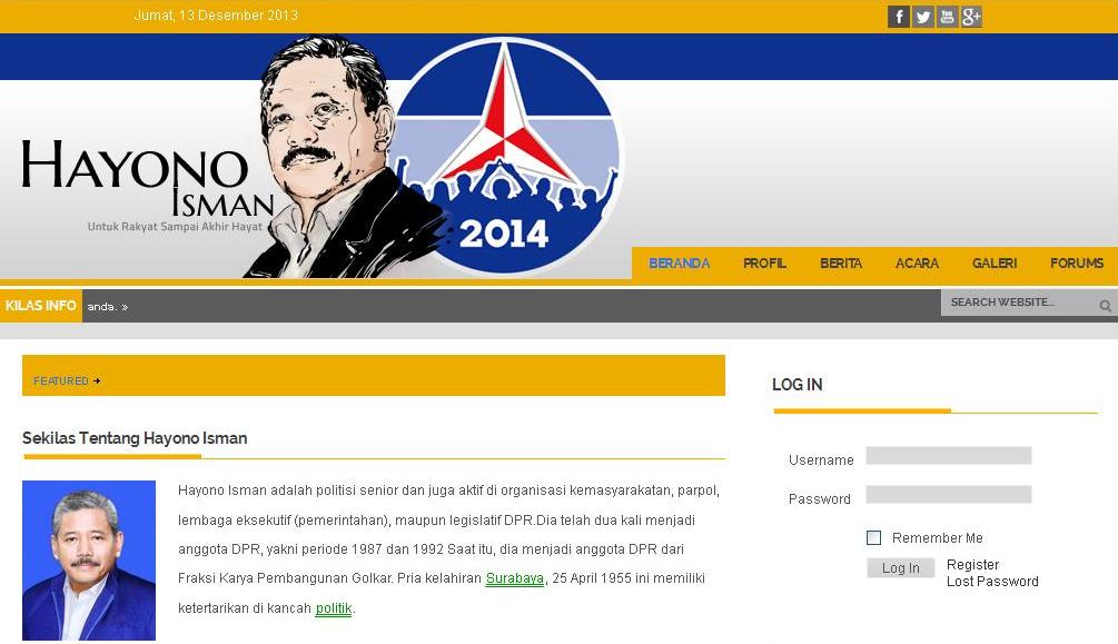 Hayono Isman Luncurkan Website untuk Menangkan Konvensi Demokrat